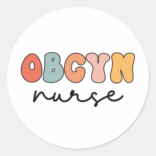 Retro OBGYN Nurse Runder Aufkleber (Vorderseite)