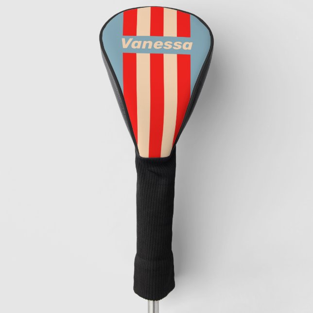 Retro Ocean Horizon Pin Stripes with Name Golf Headcover (Vorderseite)