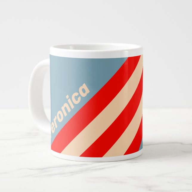 Retro Ocean Horizon Stripes with Name Jumbo-Tasse (Vorderseite Links)