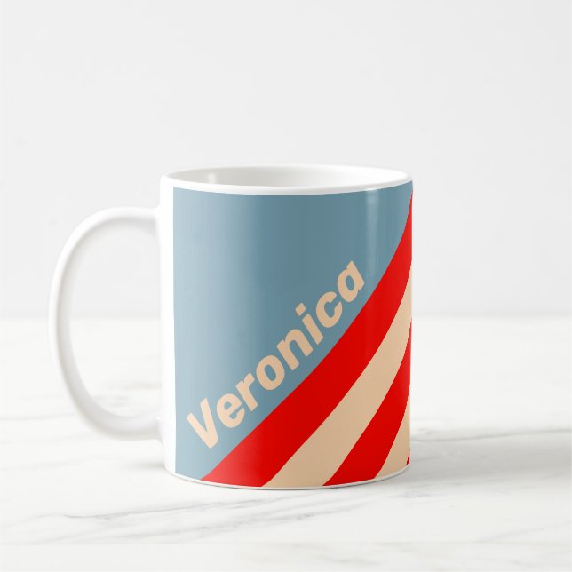 Retro Ocean Horizon Stripes with Name Kaffeetasse (Links)