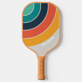 Retro Ocean Rainbow Circle Streifen mit Namen Pickleball Schläger