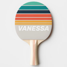 Retro Ocean Rainbow Horizon Striping with Name Tischtennis Schläger