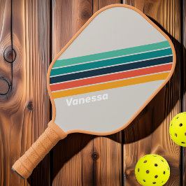 Retro Ocean Rainbow Streifen mit Namen Pickleball Schläger