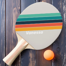 Retro Ocean Rainbow Streifen mit Namen Tischtennis Schläger