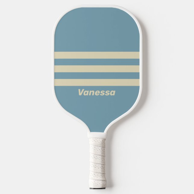 Retro Ocean Three Across Striss mit Name Pickleball Schläger (Vorderseite)