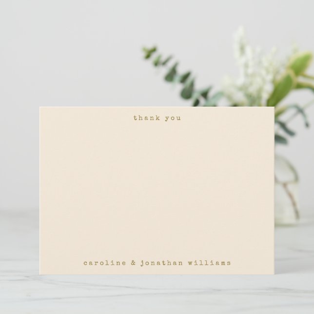 Retro Ochre Cream Typewriter Custom Wedding Dankeskarte (Stehend Vorderseite)