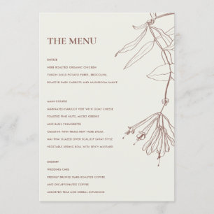 RETRO OFF WHITE BLUSH LINIE ZEICHNEND FLORAL MENU MENÜKARTE