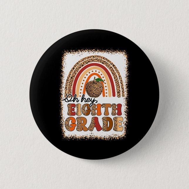 Retro Oh Hey achte Klasse Boho Regenbogen Erster S Button (Vorderseite)