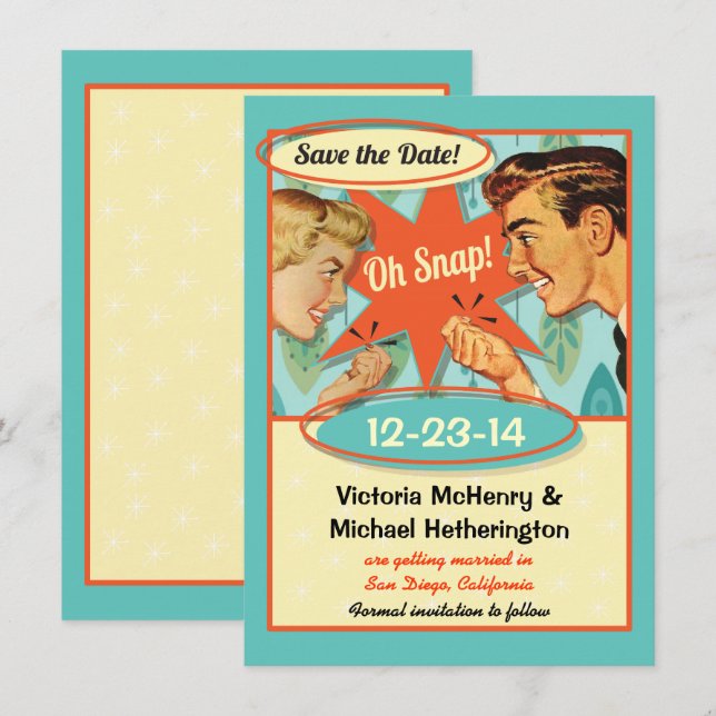 Retro Oh Snap Save the Date Einladung (Vorne/Hinten)