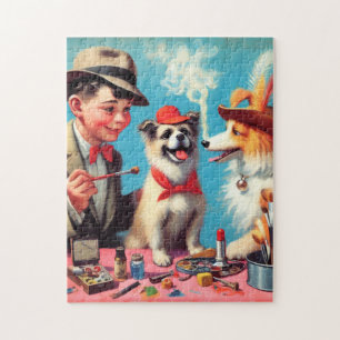 Retro Oil Painting Happy Hunde