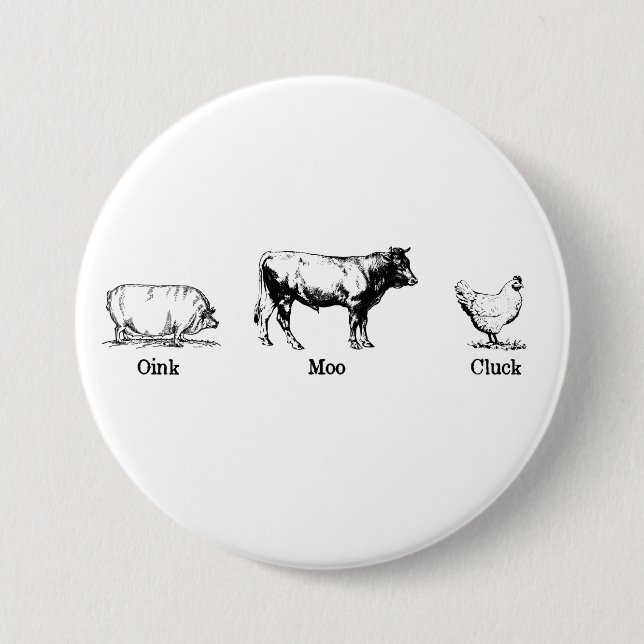 Retro Oink Moo Cluck Pig Kuh Hühnchen Button (Vorderseite)