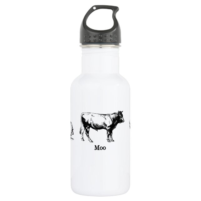 Retro Oink Moo Cluck Pig Kuh Hühnchen Edelstahlflasche (Vorderseite)