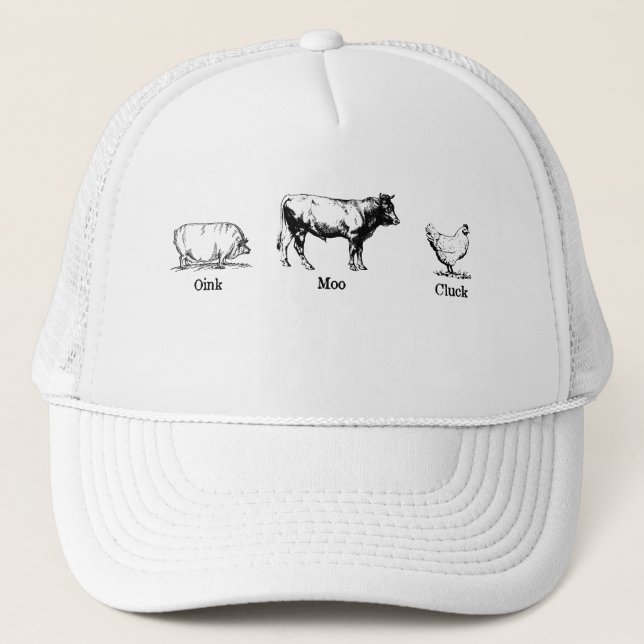 Retro Oink Moo Cluck Pig Kuh Hühnchen Truckerkappe (Vorderseite)