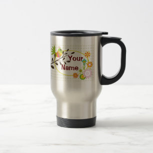 Rétro oiseau et fleurs votre tasse nommée