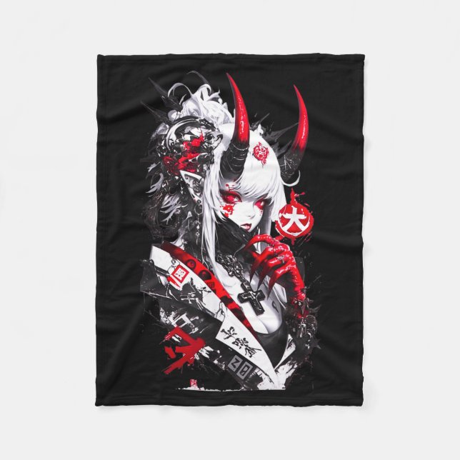 Retro Okami Girl Basic Japan Style Fox Cute Cool M Fleecedecke (Vorderseite)