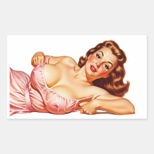 Retro Old School Button-up Girl Art Rechteckiger Aufkleber