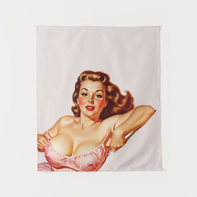 Retro Old School Button-up Girl Art Wandteppich (Vorderseite)