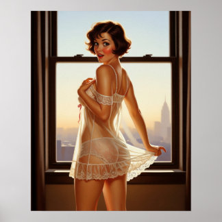 Retro Old School Button-up Girl Poster