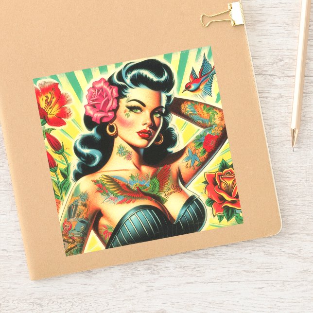 Retro Old School Tattoo Pinup Aufkleber (Notizbuch)