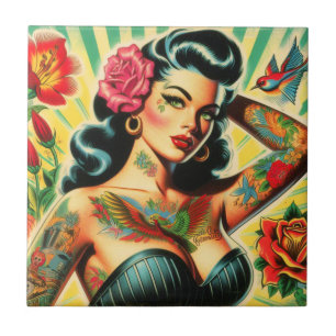 Retro Old School Tattoo Pinup Fliese