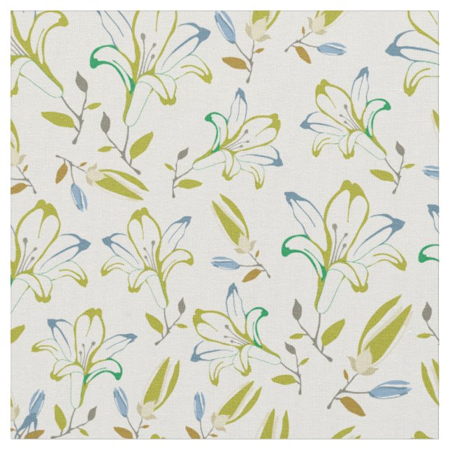 Retro Olive Green Lilie Blume Muster Stoff (Nahaufnahme)