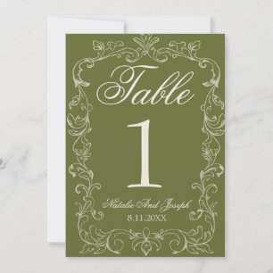 Retro Olivgrün Old Money Hochzeitstisch Nummer Einladung