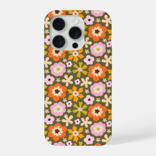 Retro Olivgrün Vollblüten abstrakt floral iPhone 15 Pro Hülle