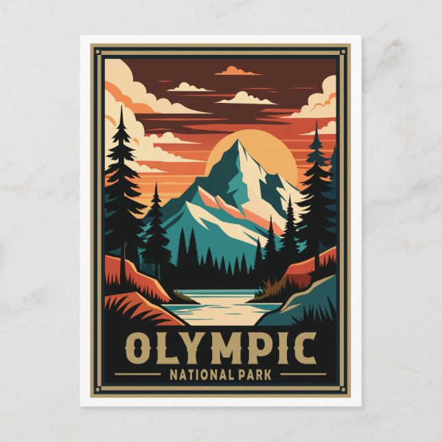 Retro Olympischer Nationalpark Postkarte (Vorderseite)
