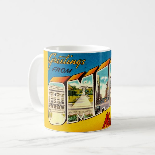 Retro Omaha Nebraska Postkarte Kaffeetasse (Vorderseite Links)