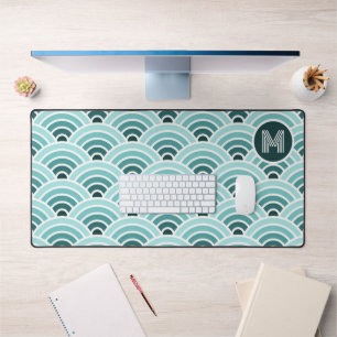 Retro Ombre Aquamarin Blue Green Waves Art Muster Schreibtischunterlage