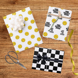 Retro One Glücklicher Typ Lächeln Gesicht Junge 1. Geschenkpapier Set