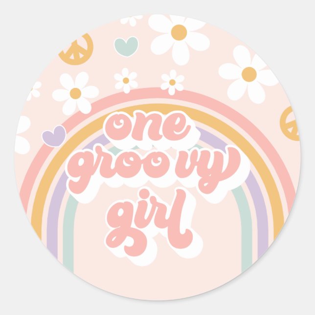 Retro One Groovy Girl Rainbow Runder Aufkleber (Vorderseite)