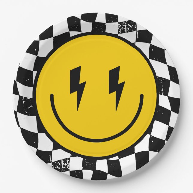 Retro One Happy Dude Smile Face Boy 1st Birthday Pappteller (Vorderseite)