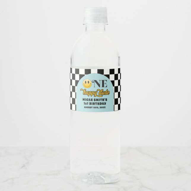 Retro One Happy Typ Birthday Water Flasche Etikett (Vorderseite)
