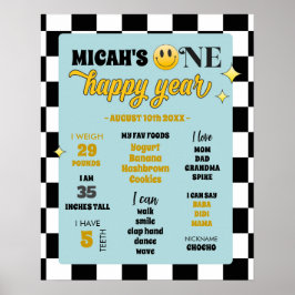 Retro One Happy Typ Erster Geburtstag Meilenstein  Poster