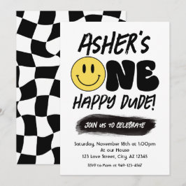 Retro One Happy Typ Happy Face ersten Geburtstag Einladung