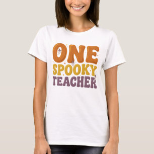 Retro One Spooky Teacher Groovy Halloween T-Shirt