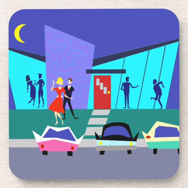 Retro Open House Party Kunststoff-Untersetzer Getränkeuntersetzer (Vorderseite)