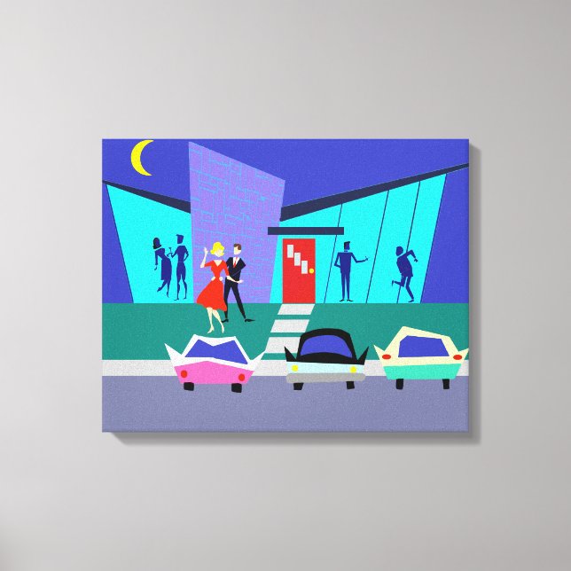 Retro Open House Party Stretched Canvas Print Leinwanddruck (Vorderseite)