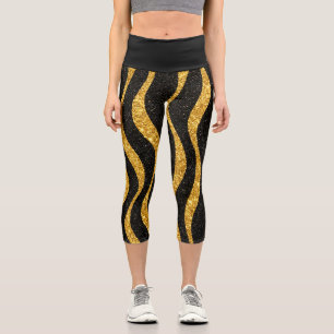 Retro-Optik Gold und Schwarz hochgeschnittene Capr Capri Leggings