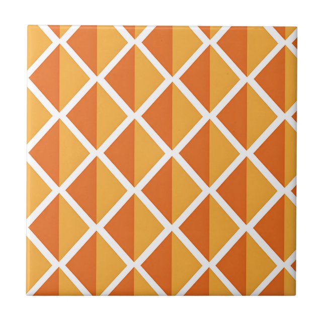 Retro-Orang Diamant-Harlekin-Muster Fliese (Vorderseite)