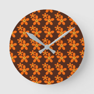 Retro orange 1970er Jahre Mauspad Runde Wanduhr