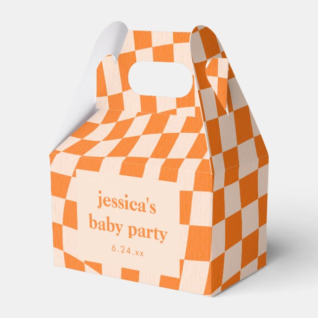 Retro Orange Abstract Checkerboard Baby Shower Geschenkschachtel (Vorderseite)