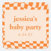 Retro Orange Abstrakt Checkerboard Babydusche