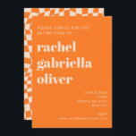 Retro Orange Abstrakt Checkerboard Bat Mitzvah Einladung<br><div class="desc">Retro Orange Abstrakt Checkerboard Bat oder Bar Mitzvah Einladung mit UAWG enthalten</div>