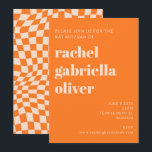 Retro Orange Abstrakt Checkerboard Bat Mitzvah Einladung<br><div class="desc">Retro Orange Abstrakt Checkerboard Bat oder Bar Mitzvah Einladung mit UAWG enthalten</div>