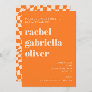 Retro Orange Abstrakt Checkerboard Bat Mitzvah Einladung
