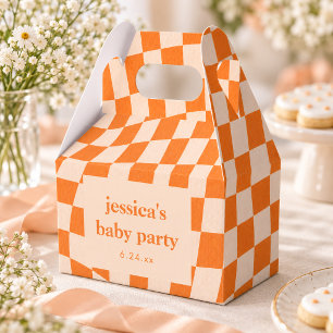 Retro-orange abstraktes Schachbrett-Baby-Shower Geschenkschachtel