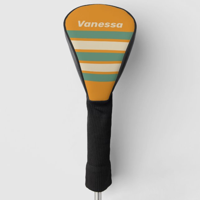 Retro Orange Across Striping with Name Golf Headcover (Vorderseite)