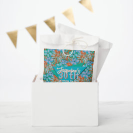 Retro Orange and Blue Floral Birthday Geschenktütchen